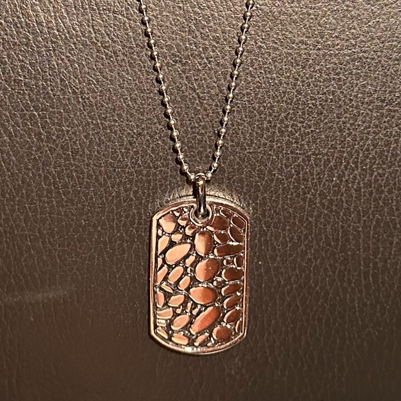 Stainless Steel Black Enamel Pebble Dog Tag Pendant Necklace - Picture 1 of 6